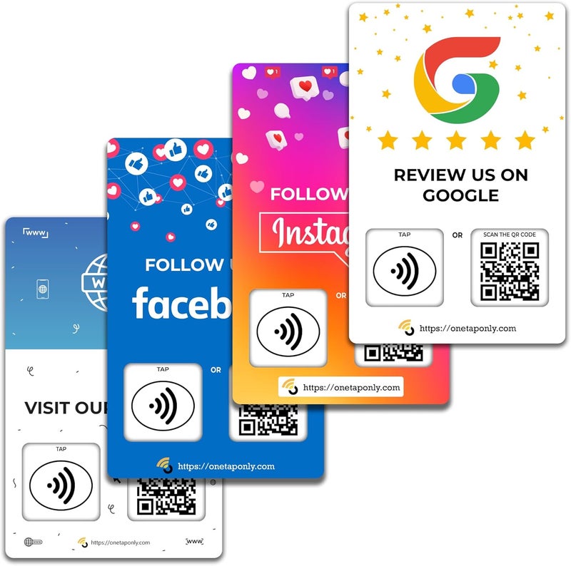 One Tap Only NFC Business Cards 4 Pack – Contactless Smart Tap & QR Code – Compatible with Social Media & Online Review Platforms – Reusable Feedback Tool for Restaurants, Local Businesses – Works with All Phones - Image 1